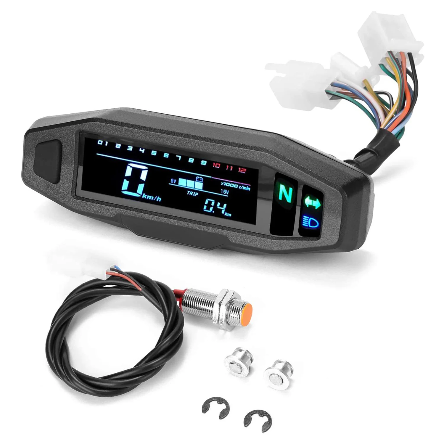 

Mini Universal Motorcycle Speedometer Odometer Tachometer RPM Fuel Meter Backlit LCD 12V Digital Electric Injection Carburetor