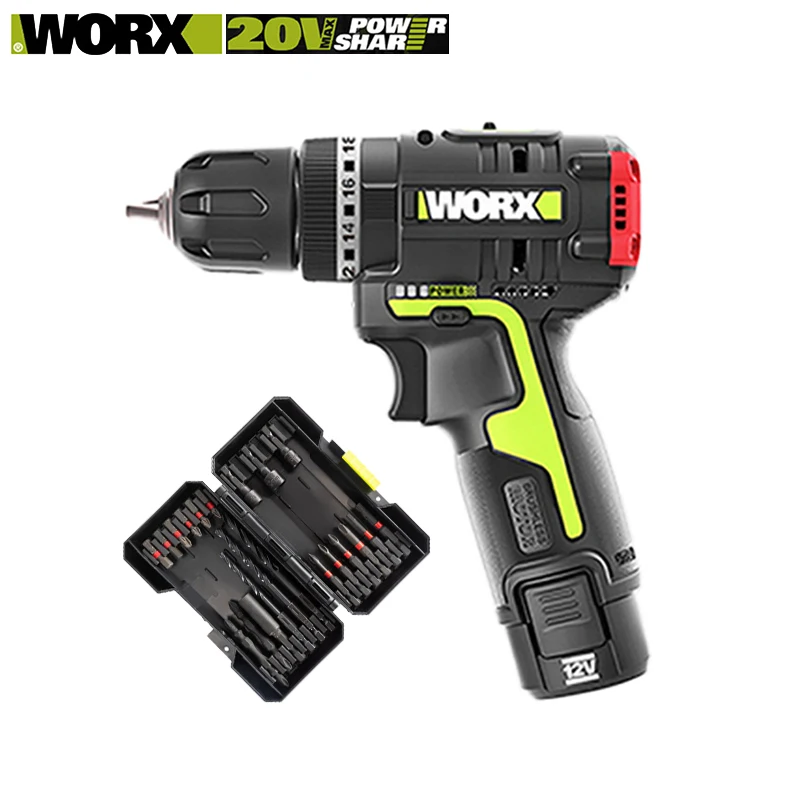 

Набор насадок WORX WU131X с WA1620, 21 шт., Беспроводная электрическая дрель 12 В 40 нм, бесщеточный двигатель, профессиональный инструмент, 2 батареи, 1 з...