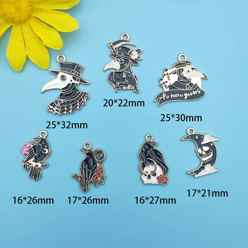 10pcs Alloy Charm Pendant Halloween Skull Crow Earrings DIY Jewelry Charm Making Keychain Necklace Jewelry Accessories