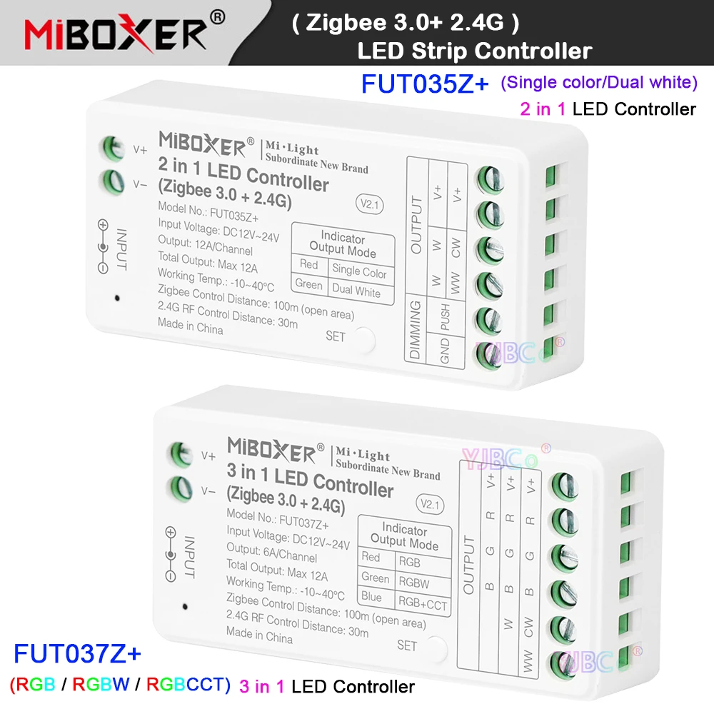 Miboxer 2.4G Tuya FUT035Z(Single Color/Dual White) 2 in 1 Dimmer FUT037Z(RGB/RGBW/RGBCCT) 3 in 1 Zigbee 3.0 LED Strip Controller