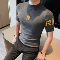 2022 new style men summer high quality business short sleeves knitting sweaterman slim fit turtleneck knit shirt homme clothing