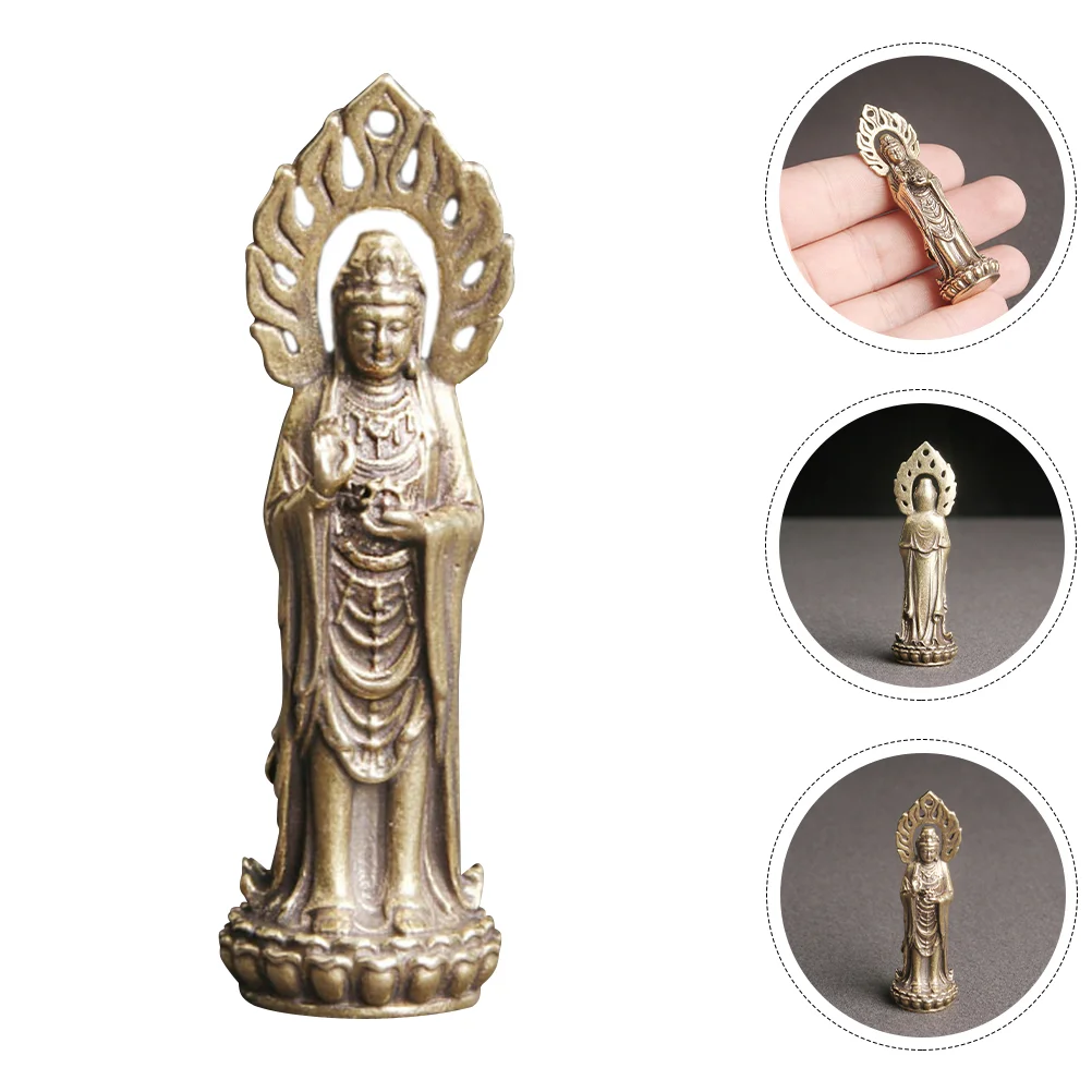 

Desk Top Decor Vintage Light Avalokitesvara Guan Yin Model Hanging Statue 5.9X1CM Desktop Brass Office