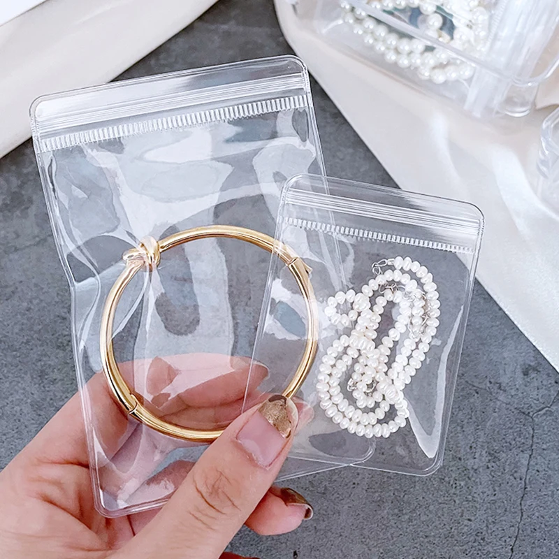 50Pcs Transparent PVC Jewelry Organizer Box Package Bags Anti-Oxidation Bag Earring Necklace Storage Holder Self Sealing Pouch