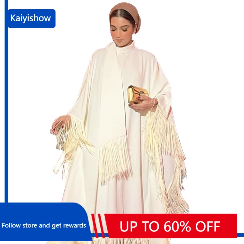 

Женское асимметричное свободное платье с кисточками, сращенный шарф-воротник с длинным рукавом, однотонная ткань, элегантное женское весеннее платье, новинка 2023