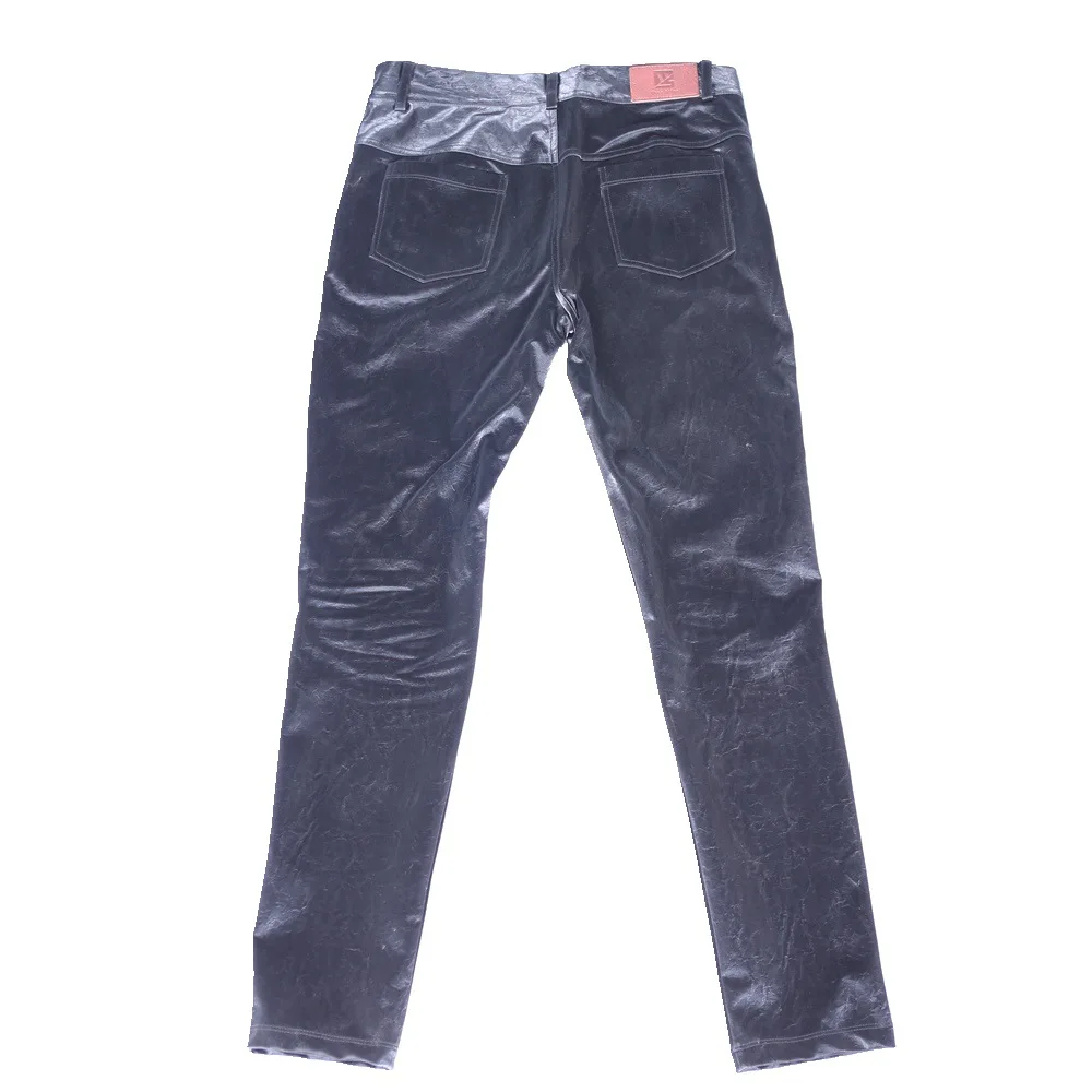 

Men Sexy Slim Pants Faux Leather Motorcycle Trousers Tight Stretchy Casual Stylish
