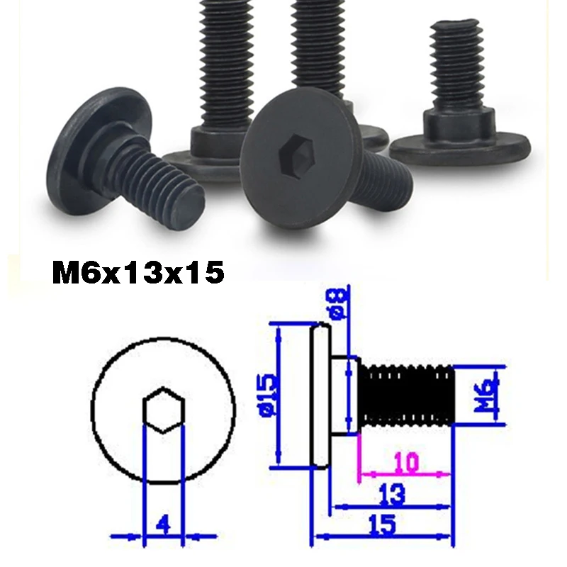 

10 шт., черная углеродистая сталь, шестигранная головка, большой ступенчатый винт с плоской головкой M6, винт с плоской головкой и плоской головкой, позиционирующий полузубчатый винт