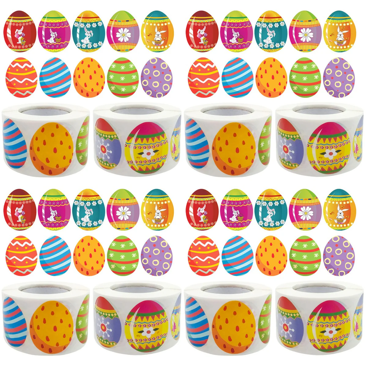 

8 Rolls Bunny Decor Party Egg Decals Color Stickers Sealing Stickers Bunny Stickers Kids Party Supply Eggs Easter Egg Stickers