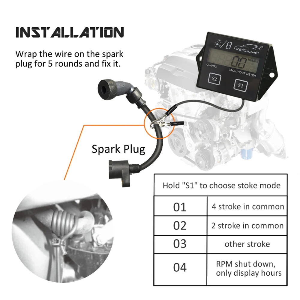 Тахометр съемный Kebidumei цифровой тахометр двигателя со съемным аккумулятором с
