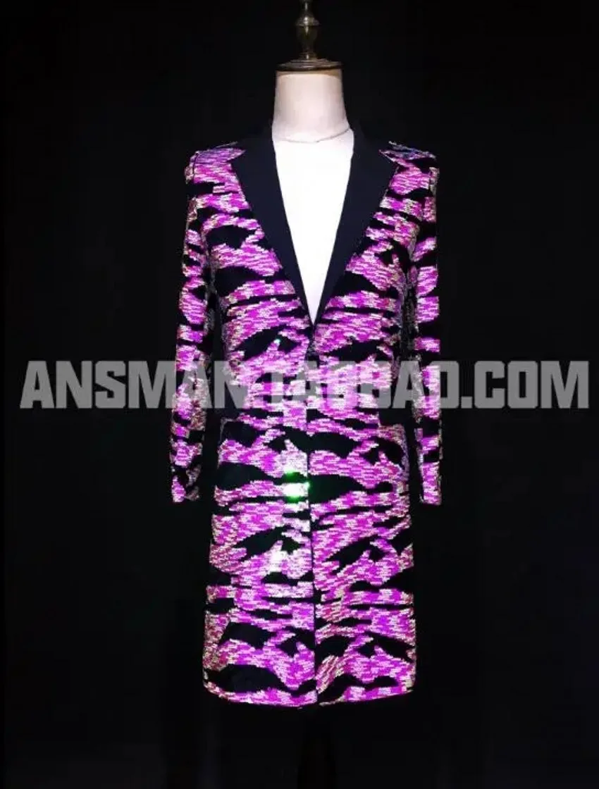 Новый мужской Длинный блейзер для певицы Мужская модная флуоресцентная Розовая