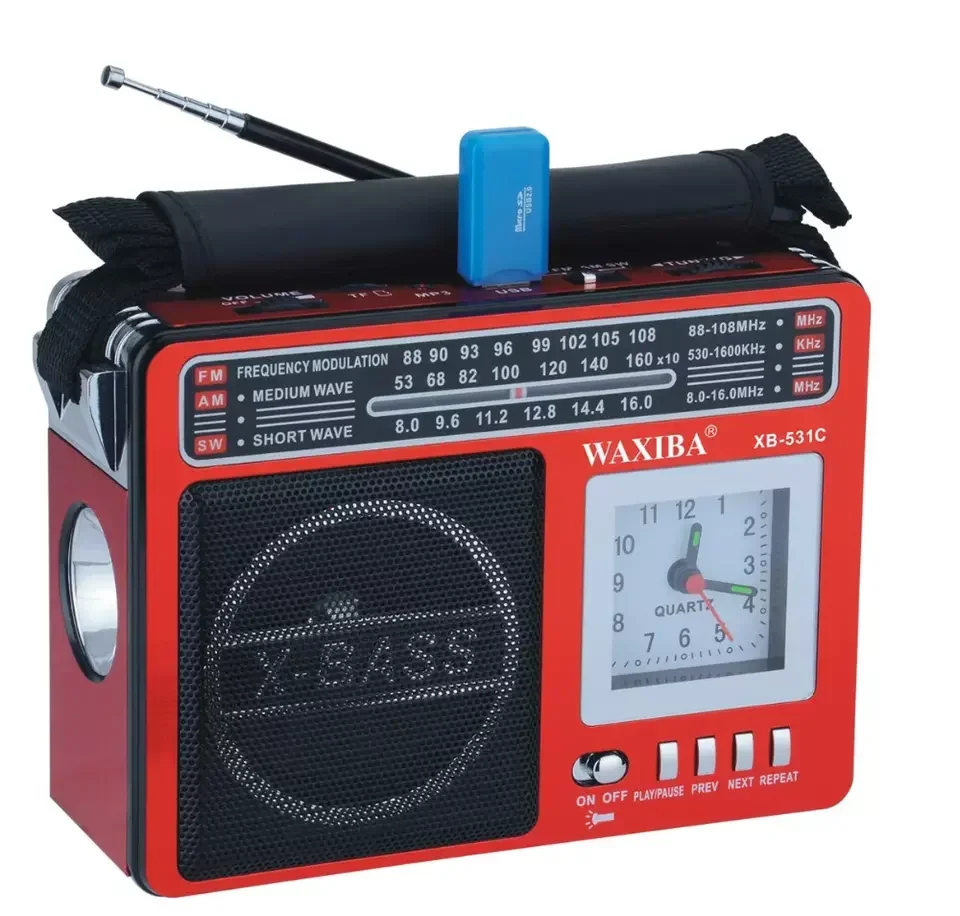 Фото 2025 Waxiba XB-531C X-bass Портативные средние коротковолновые кварцевые часы Mp3-плеер Фонарик Перезаряжаемый FM Am Sw 3-полосный радиоприемник с №1