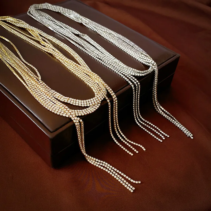 

Многослойное длинное ожерелье с кисточками в крупном стиле женское ожерелье на цепочке до ключиц в европейском и американском стиле