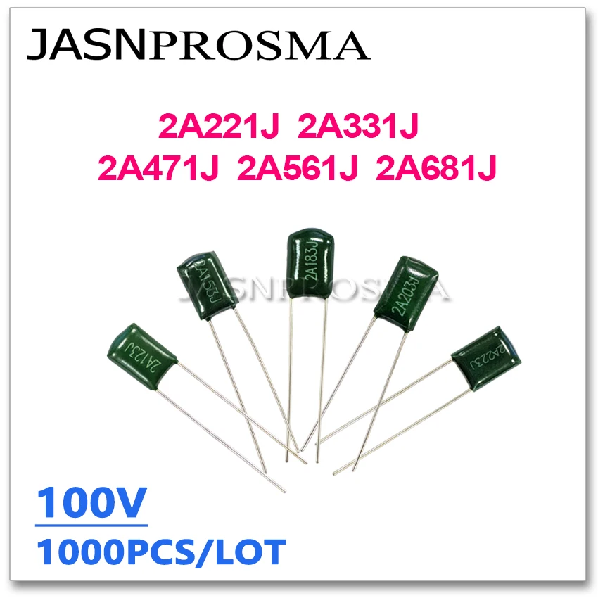 JASNPROSMA 1000 шт. 100 В 2A221J 2A331J 2A471J 2A561J 2A681J 220PF 330PF 470PF 560PF 221J 471J 2A 5% полиэфирный конденсатор