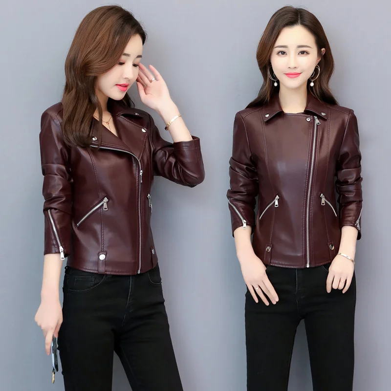 100% genuine real Leather women's short Haining jacket slim 2023 spring autumn small sheep leather coat