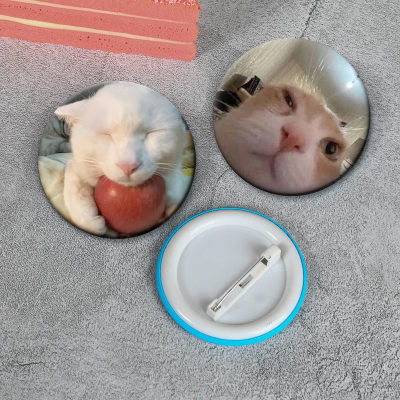 58 мм забавный кот мем розовый бант кошки кулинария булавка Kawaii мяу черный мемы