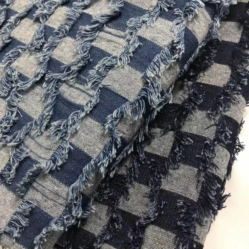 

Жаккардовая промытая джинсовая хлопковая клетчатая шахматная доска с цветами, 160 см x 50 см, сделай сам, модная Классическая сумочка ручной работы, шляпа, обувь в стиле ретро