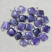 new natural stone amethysts pendants square sawtooth side shape necklace charms diy jewelry accessories making wholesale 12pcs