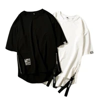 white t shirt men short sleeve curve bottom tshirt cotton zipper harajuku vintage hip hop tee tops streetwear plus size 4xl 5xl