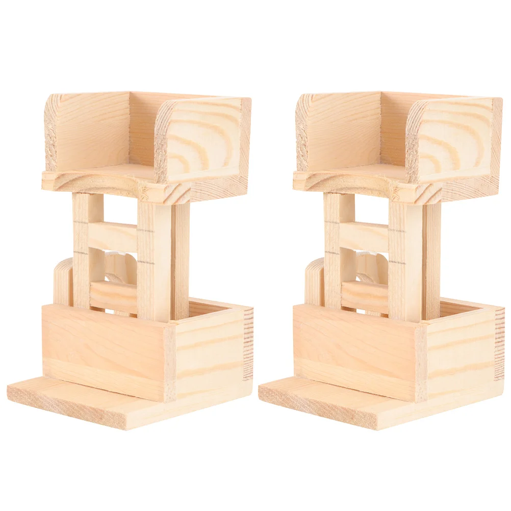 

2 Pcs Wooden Hamster Platform House Tower Funny Exercise Lookout Tower