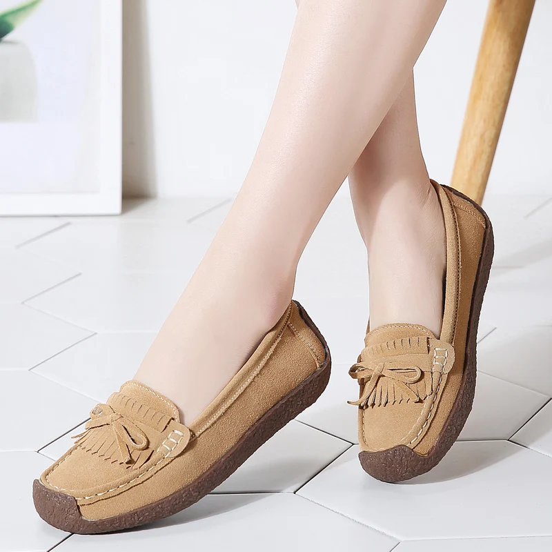 

Spring Autumn Women Loafers Women's Flats Genuine leather Shoes Woman Moccasins Lady Slip On Suede Shoe zapatillas muje