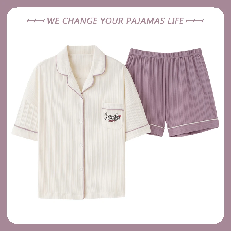 Short Sleep Tops Shorts 2Pcs/Set Cotton Sleepwear For Women Plus Size M-3XL Pajamas Set Korean Nightwear outfits pyjama pour fem