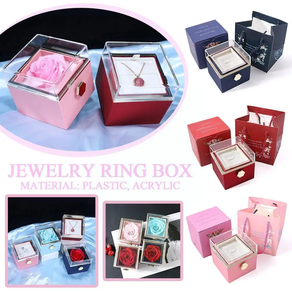 

New Valentine Eternal Rose Jewelry Ring Box Rotate Wedding Pendant Necklace Storage Case For Women Girlfriend Jewelry Displ R0V5