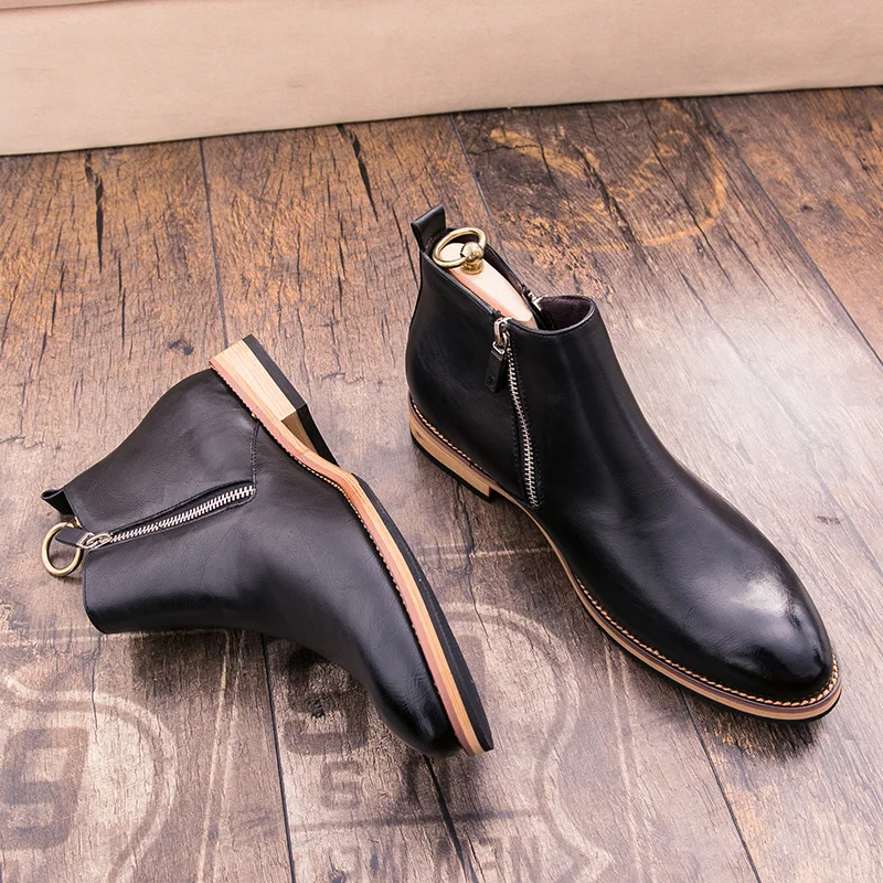

New Fashion Men's Shoes Leather Business Boots Man Vintage Casual Classic Formal Side Zipper Chelsea Boots Men Zapatos De Hombre
