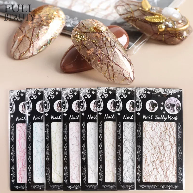 

2022NEW 3D Mesh Nail Sticker Gold Silver Net Line Tape on Nails Holo Adhesive Silk Foil Nail Art Decorations Polish Decals CH154