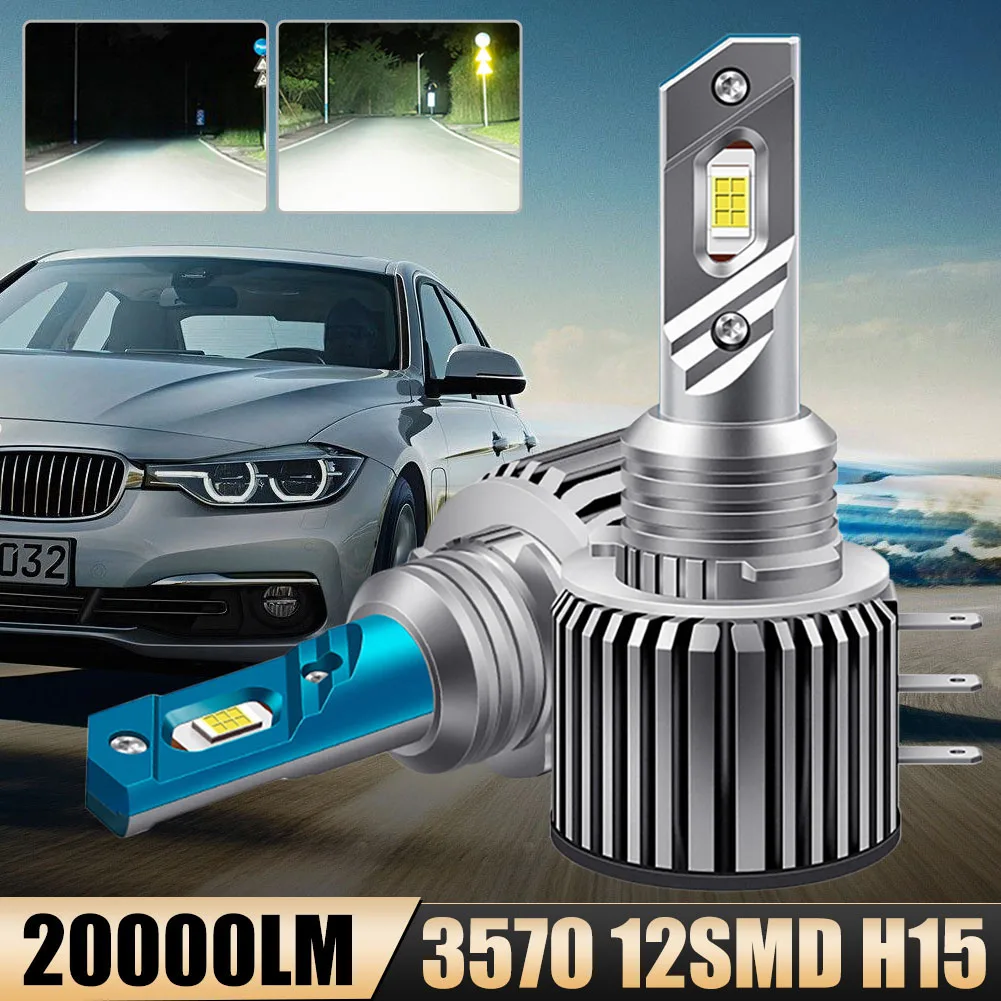 

2PCS Car LED Bulb H15 Headlight Bulb 80W High 20000LM 6000K White Fast Heat Dissipation Waterproof for BMW Mercedes Benz Golf