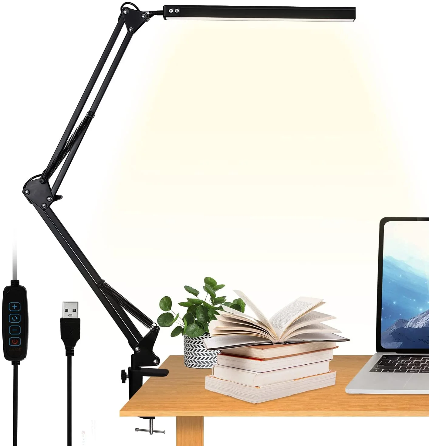 Lámpara LED de escritorio plegable, luz de lectura regulable con Clip, cuidado ocular, 3 modos de Color, brazo oscilante, lámpara de mesa, luz de día