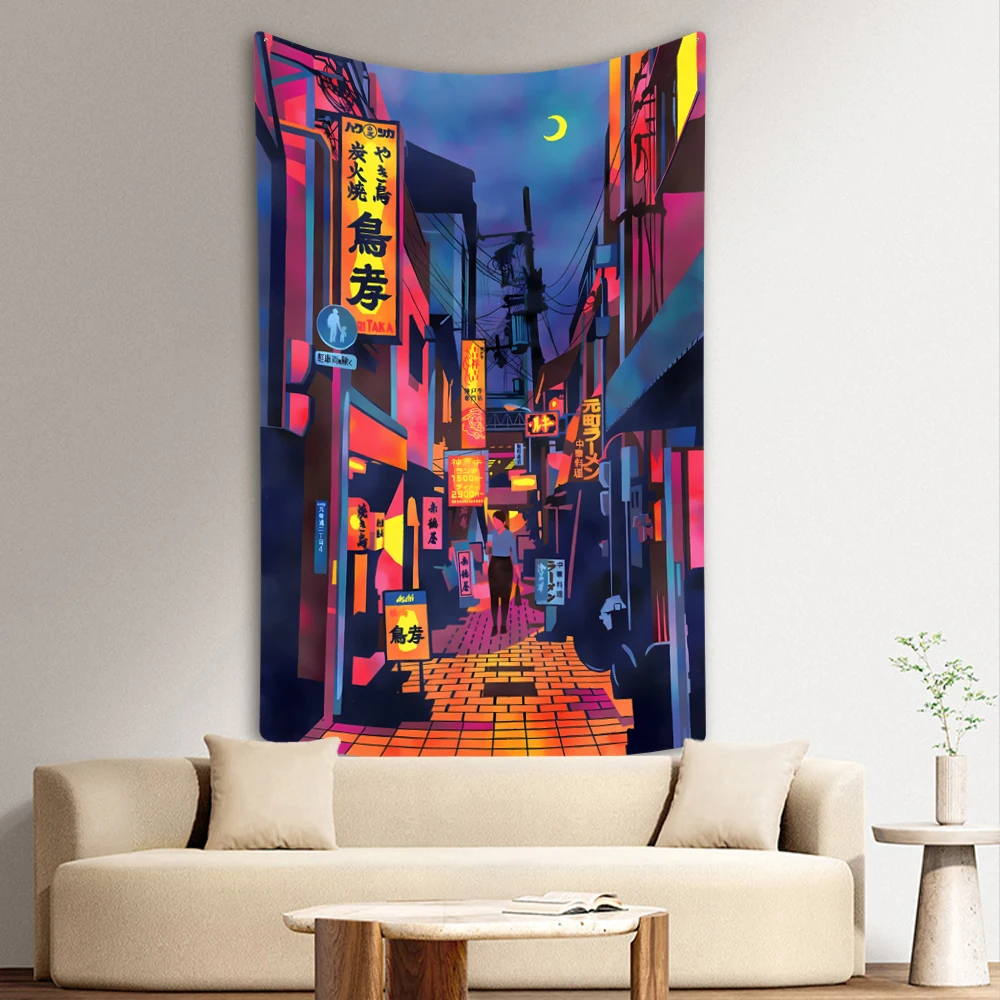 

Аниме-гобелен XxDeco с пейзажем, японские улицы, картина, большая ткань для украшения комнаты, настенные подвесные ковры, одеяло для дивана