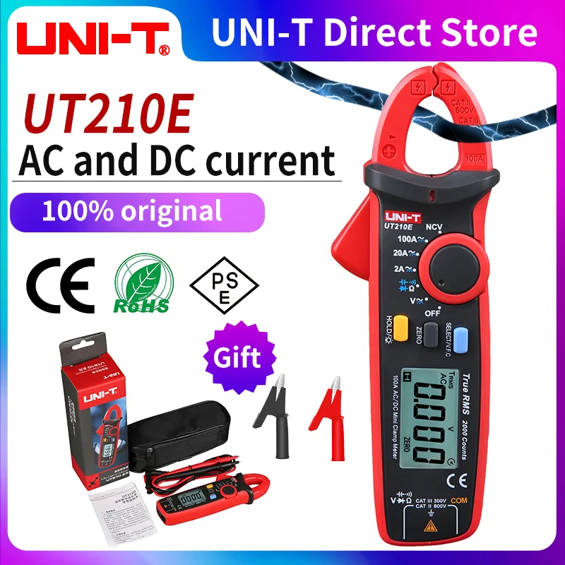 UNI-T UT210E Mini Digital AC DC Current Clamp Meter Voltage Voltmeter 100A Ammeter Pliers Electrical Frequency Tester
