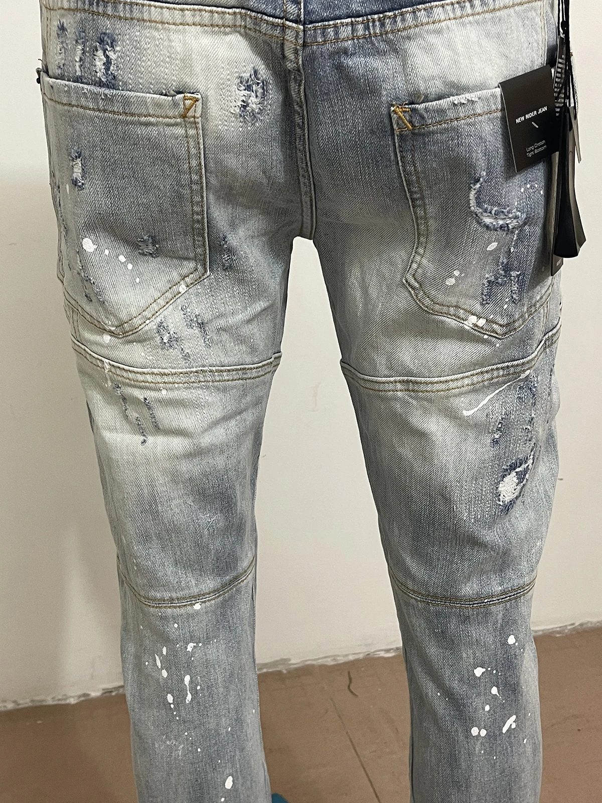 2023 spring and autumn new style d2 jeans men wash wear hole patch three-dimensional cut light gray jeans men