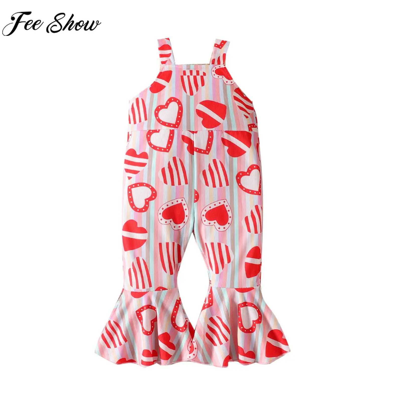 

Повседневный комбинезон на подтяжках для маленьких девочек, расклешенные брюки, комбинезон без рукавов с милым принтом Love, модные брюки, од...