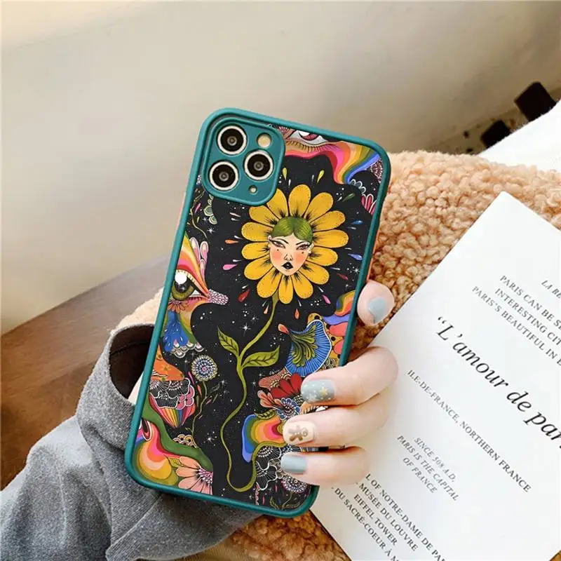 Indie Hippie Art Phone Case for iPhone 14 11 12 13 Mini Pro Max 8 7 Plus X XR XS MAX Translucent Matte Cover