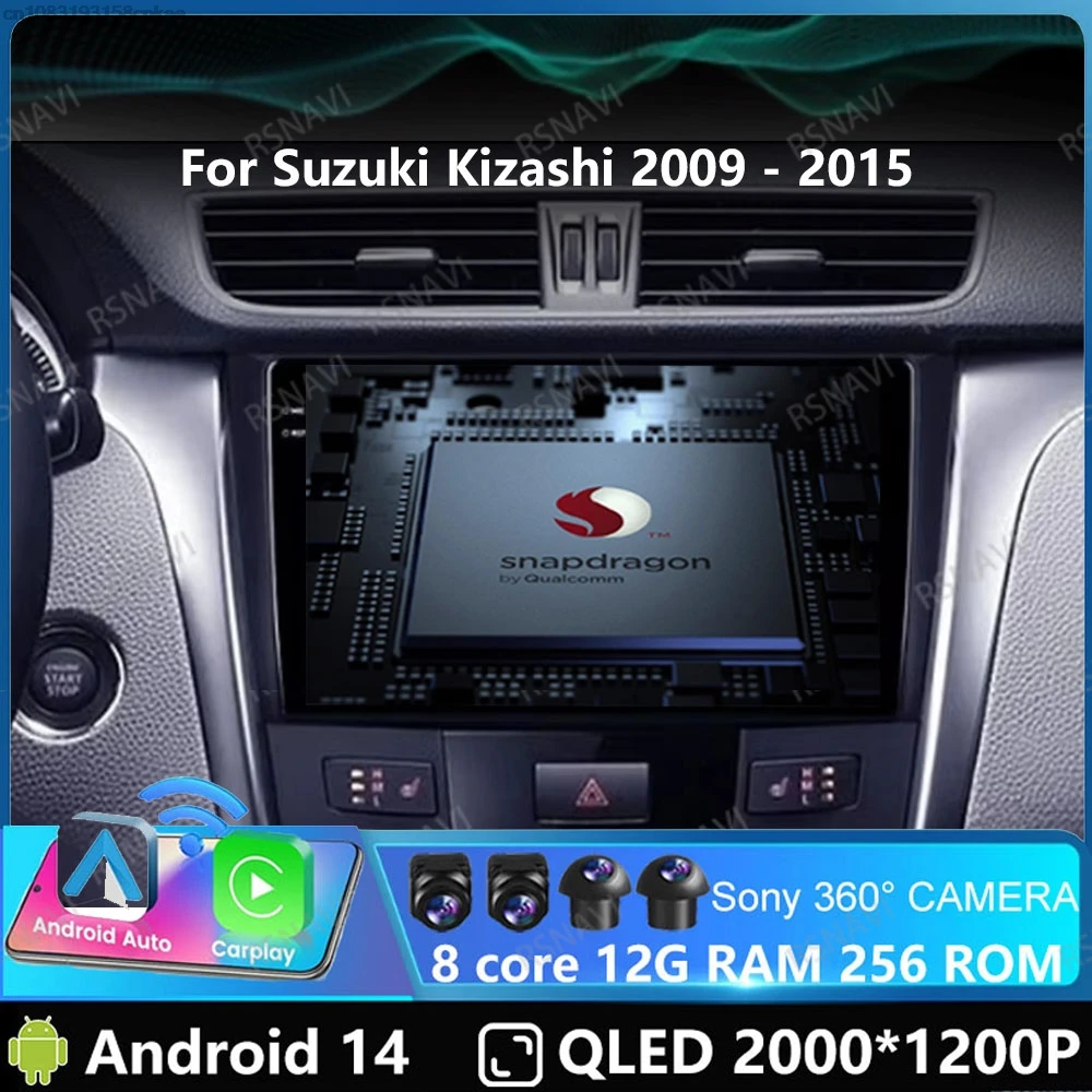 Автомобильный радиоприемник Andoird 14 для Suzuki Kizashi 2009-2015 4G LTE головное устройство