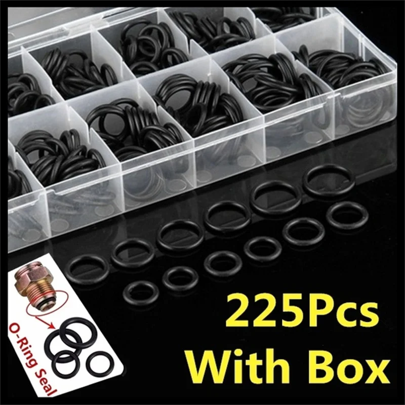 

225/270Pcs Rubber O-Ring Sealing Classification Gasket Kit Set Washer Seals Assortment Black For Car