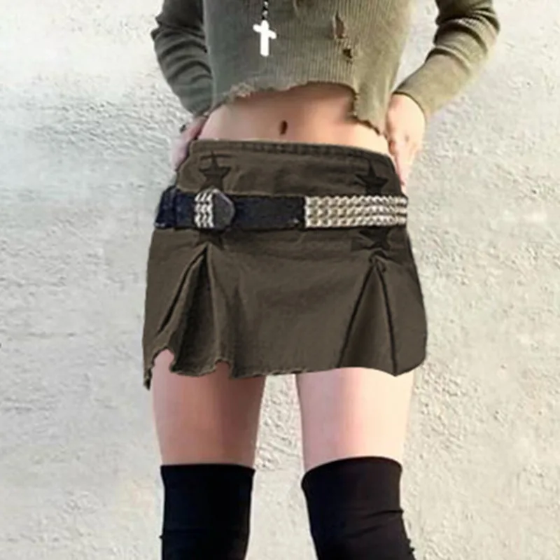 High Waist Skirts Women's Sexy Denim with Five-Pointed Star Patchwork Pleated Detail Summer Clothing Streetwear Y2k Goth Dark