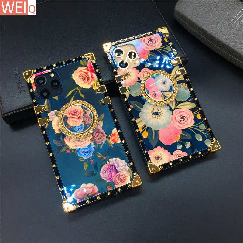 

Luxury Glitter Square Phone Cover Floral Flower Case for Samsung Galaxy S23 Ultra S21 Ultra Note 20 10 9 S20 FE S22 Plus S9 S10