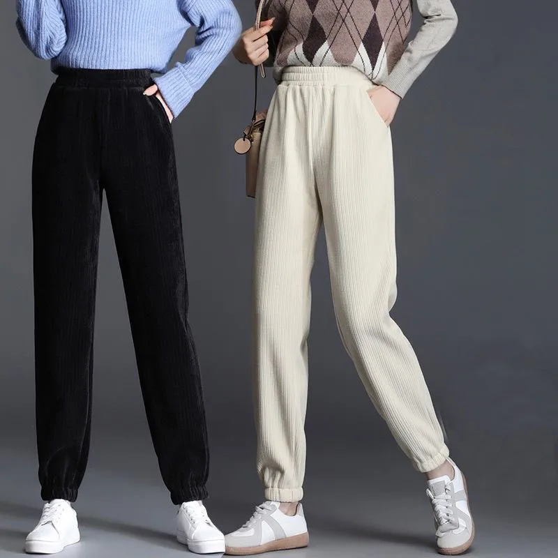 

Korean Fashion Autumn Winter Thicken Sweatpants Harajuku High Waist Elastic Band Solid Loose Casual Woman Harem Trousers 2022