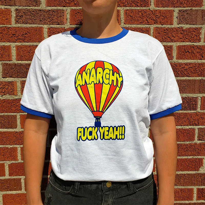 

Hot Air Balloon Printing Women Graphic Grunge Tees Short Sleeve Loose Cotton Blue Ringer Shirts Vintage 80s 90s Slogan T Shirts
