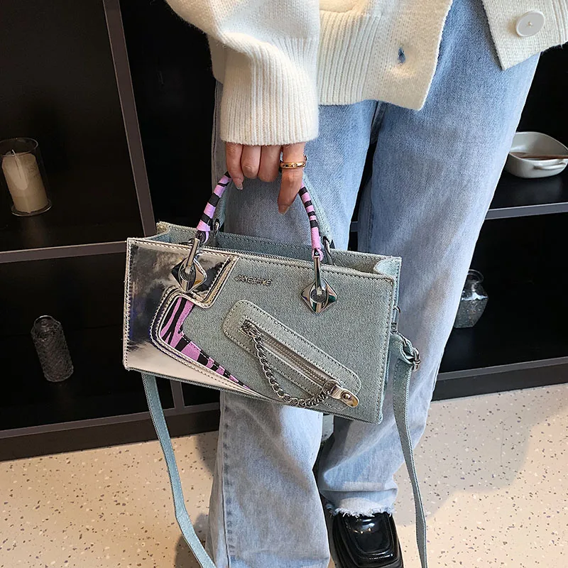 Винтажная женская сумка-мессенджер из денима модный саквояж на молнии полосатая