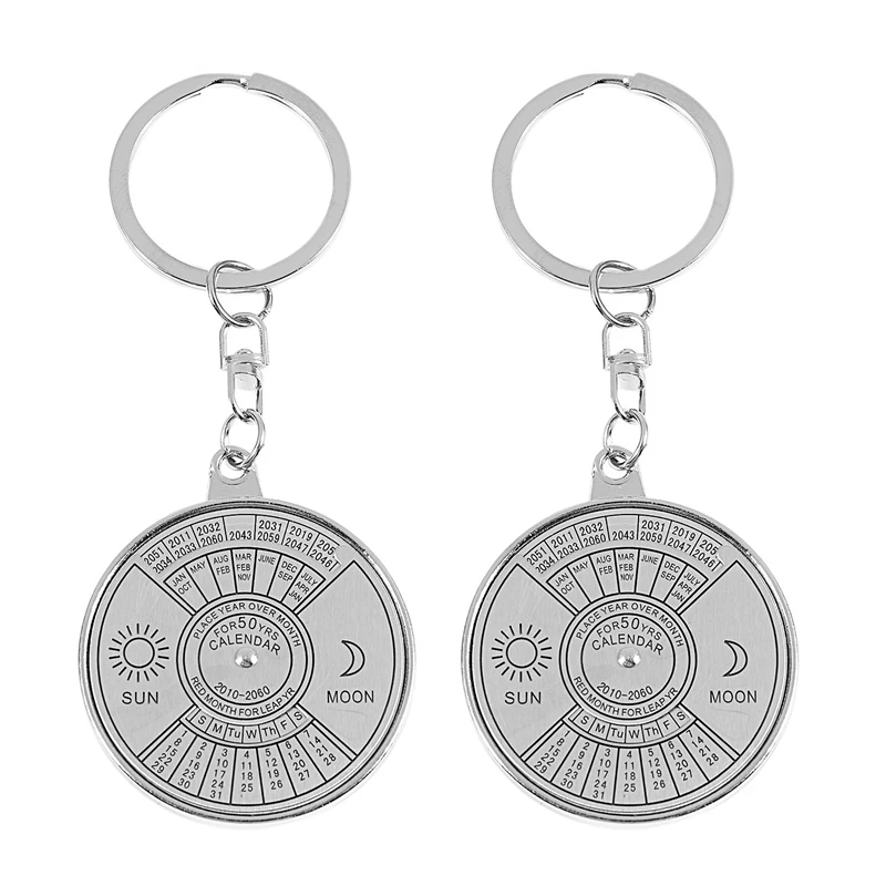 

2X Perpetual Calendar Keyring Keychain Unique Metal Key Chain Ring 50 Years New Hot Promotion