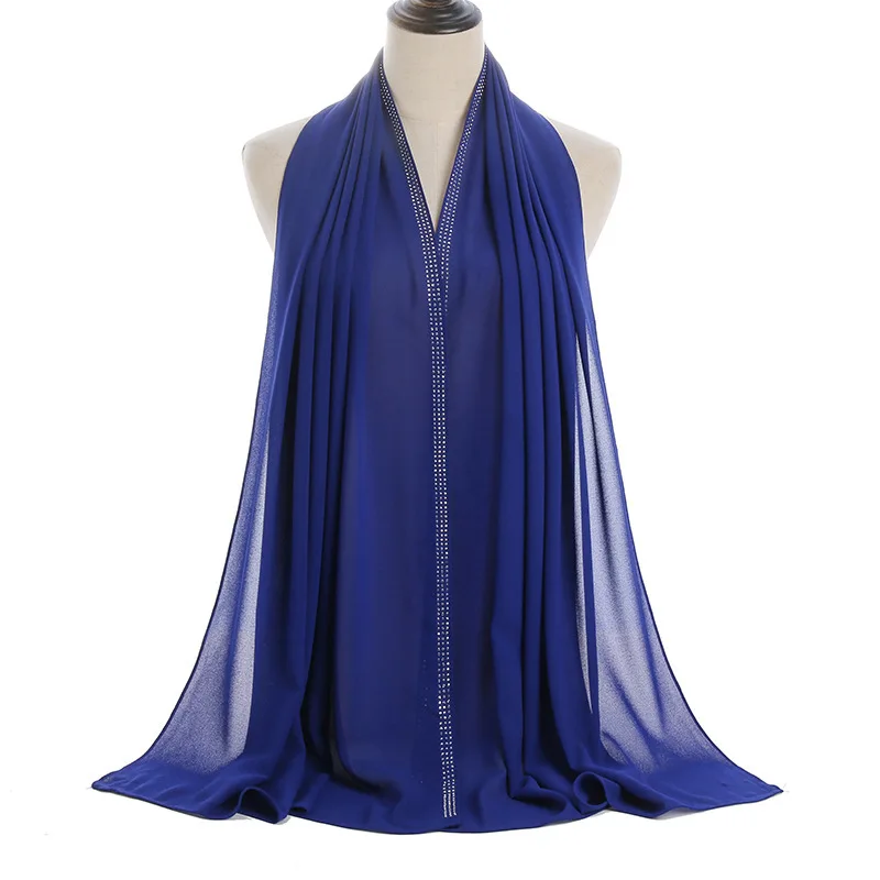 

New Solid Color Chiffon Pearl Diamond Scarf Women Muslim Lady Bag Headscarf Veil