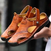 summer mens sandals genuine leather soft comfortable flat beach shoes for men outdoor leisure classics wrap toe slippers
