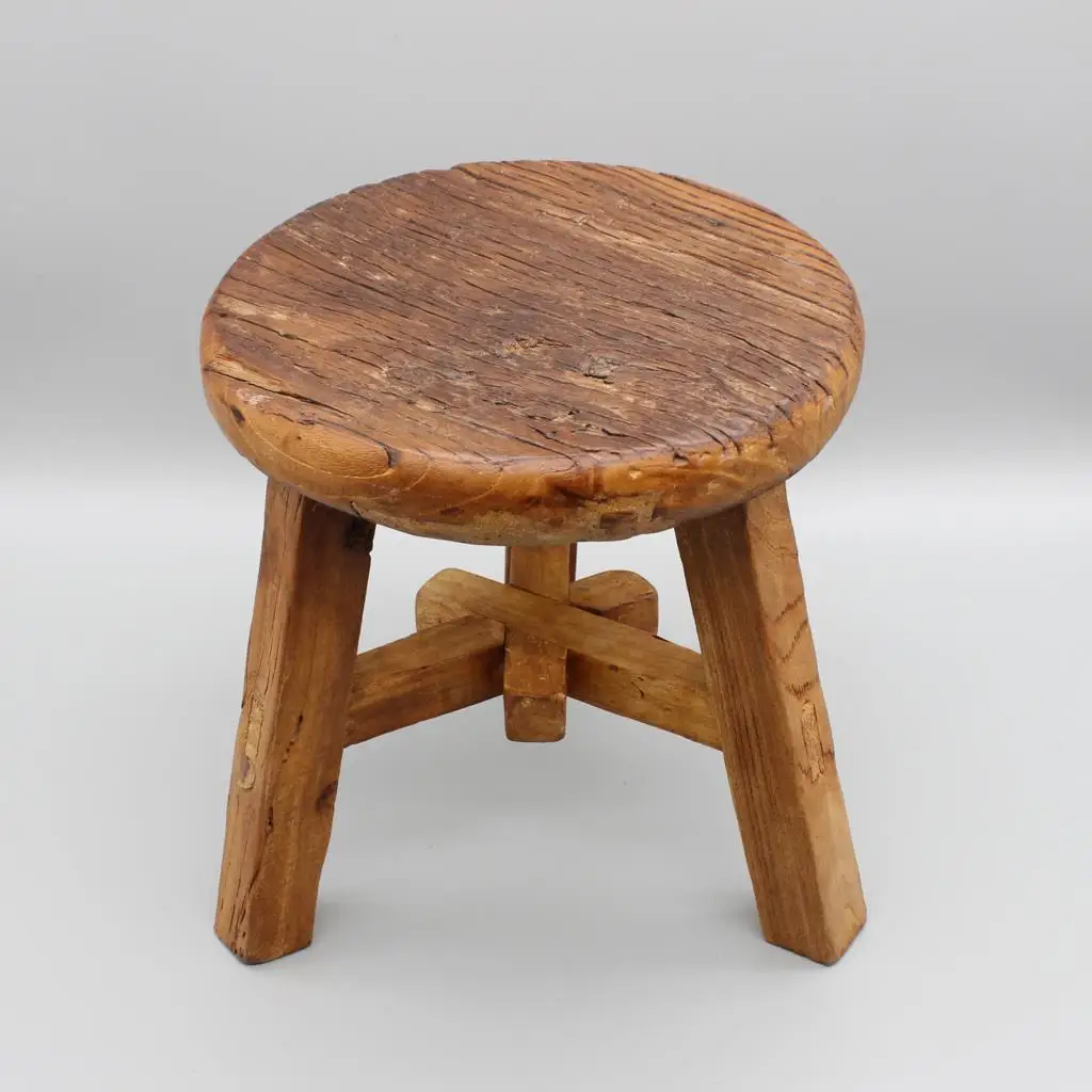 

made round stool, reclaimed elm wood, old door wood