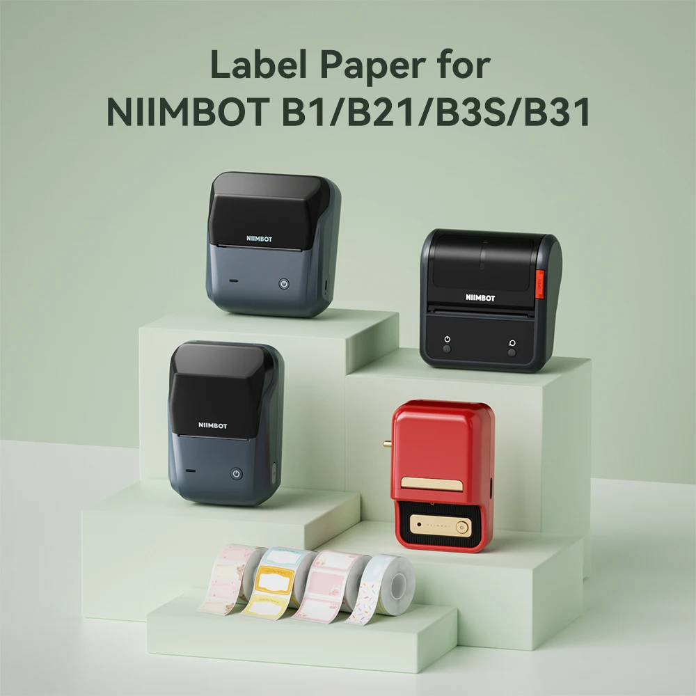 Фото 6 рулонов термобумаги Niimbot, белая/прозрачная, самоклеящаяся, устойчивая к маслам и разрывам, для принтеров B1/B21/B3S/B31 №2