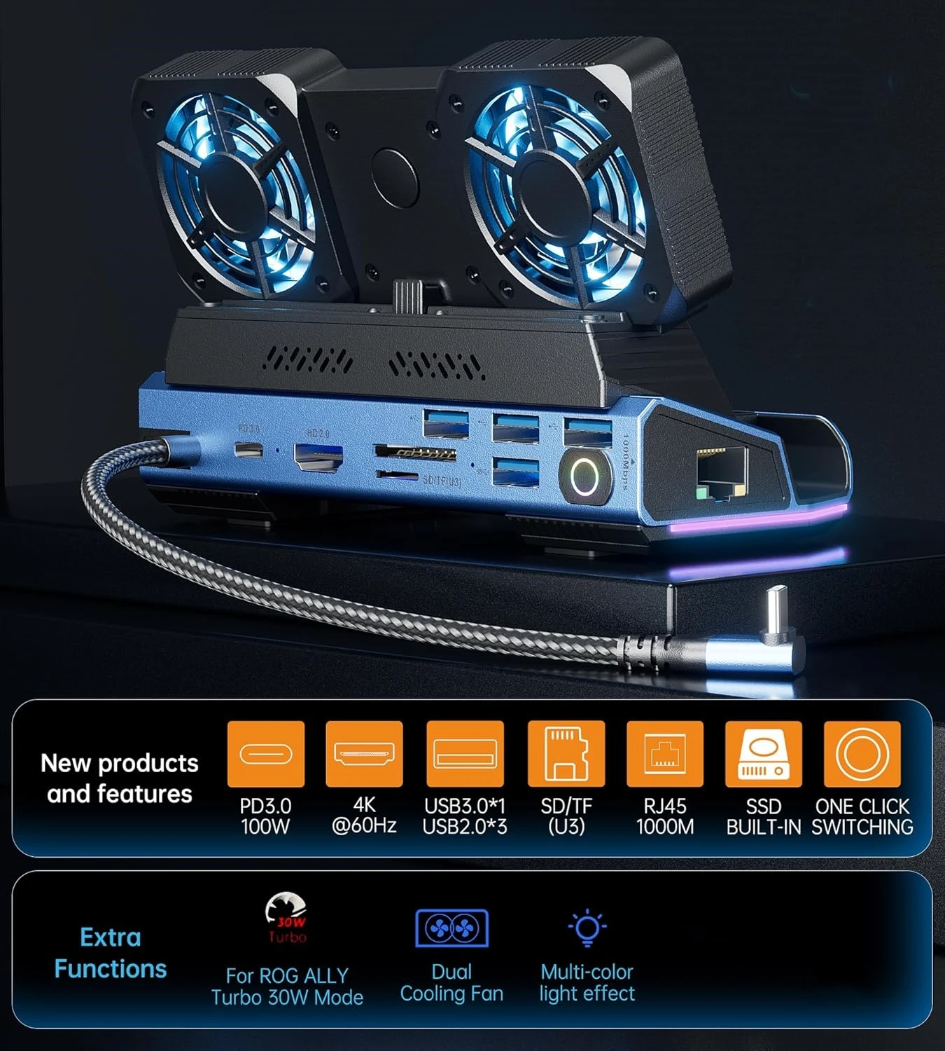 Док-станция 13 в 1 для Steam Deck OLED двойной вентилятор охлаждения корпус M.2 NVMe 4K при 60 Гц