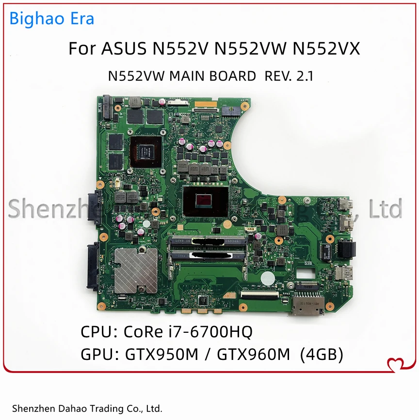 For Asus N552VW N552VX N552V Laptop Motherboard With Intel i5/i7 CPU GTX950/960M 2GB/4GB Video Card N552VW Main Board 100% Test