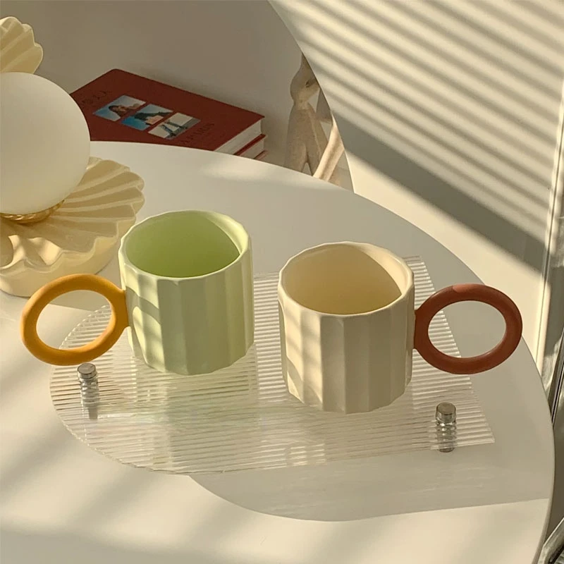 1/2 Pcs Handle Ceramic Coffee Mug for Breakfast Milk Juice Tea Handle Cup