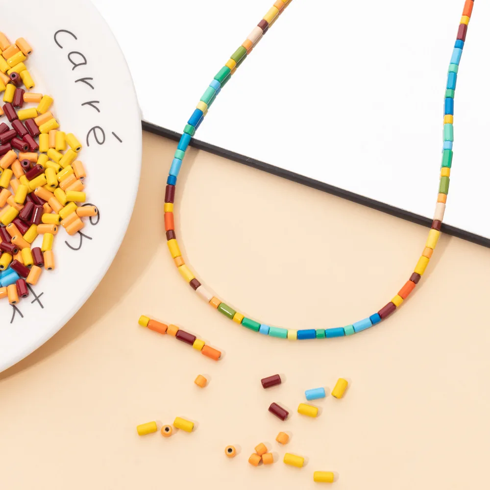 30pcs/lot 3x6mm Free Combination Colorful Enamel Cylindrical Metal Spacer Beads for DIY Bohemia Bracelet Necklace Jewelry Making